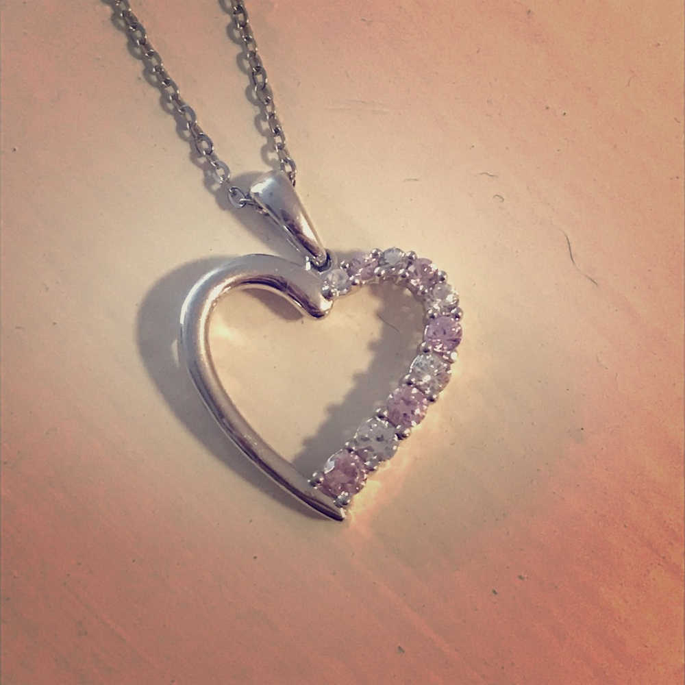 Zales Pink and White Sapphire Heart Necklace